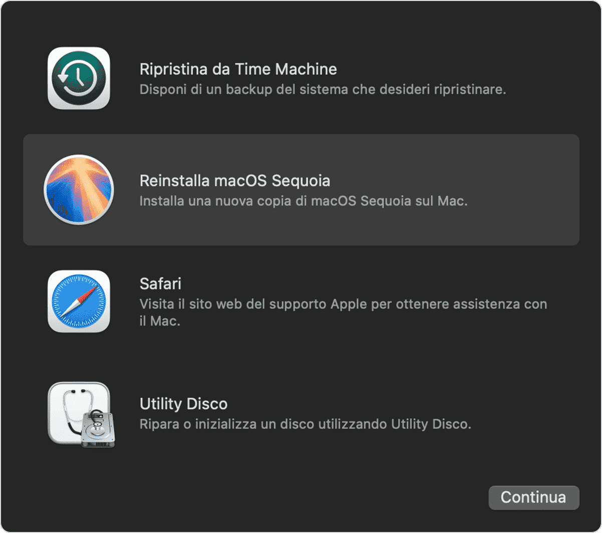 Reinstalla macOS