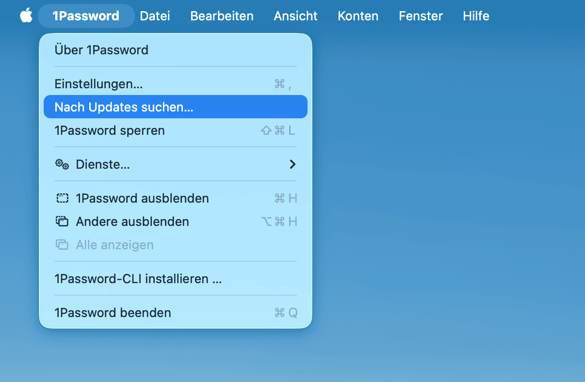 Oder Sie &ouml;ffnen das Programm und w&auml;hlen im Men&uuml; die Option &bdquo;Nach Updates suchen&ldquo;