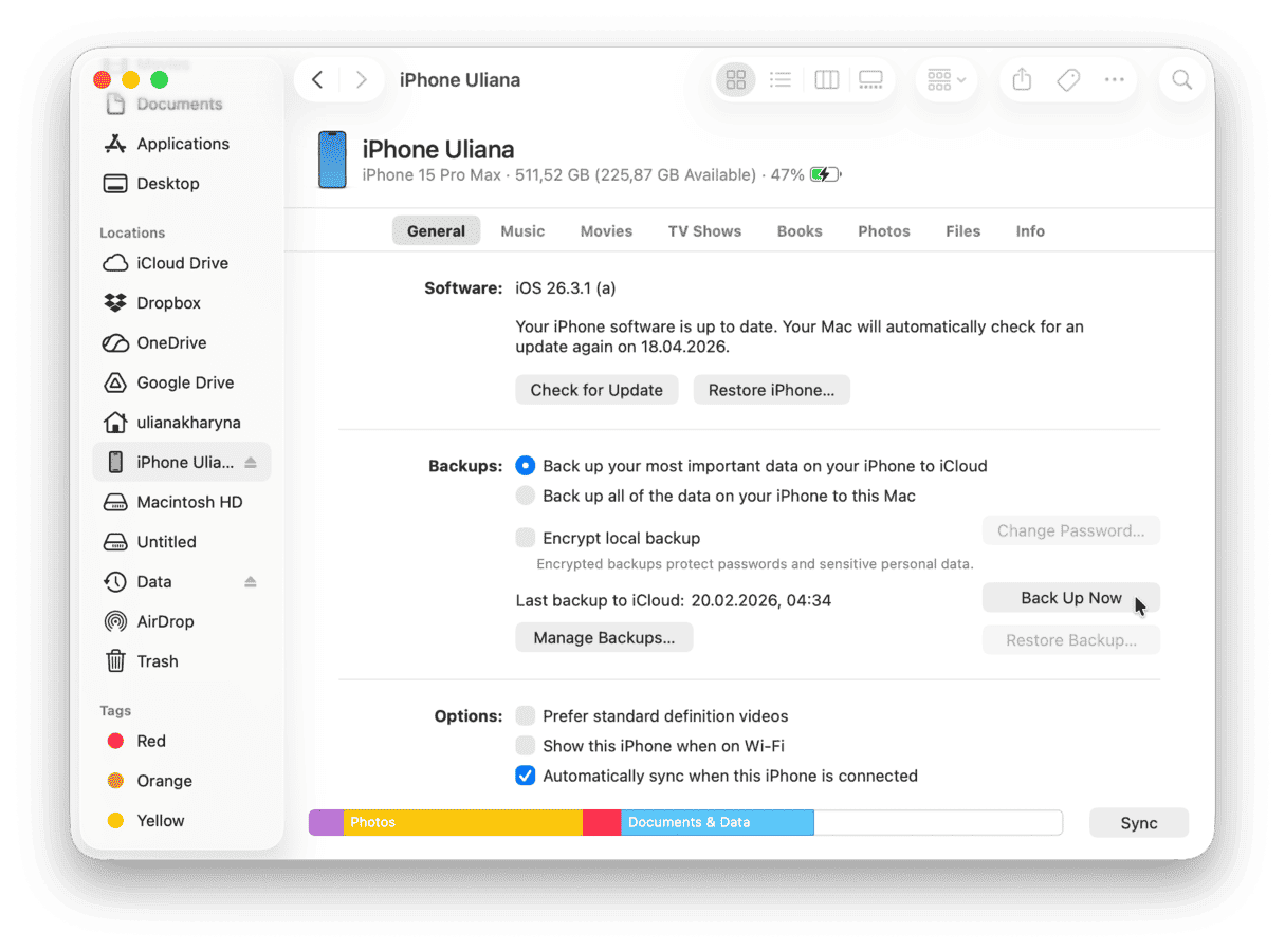 How to back up an iPhone to external drive