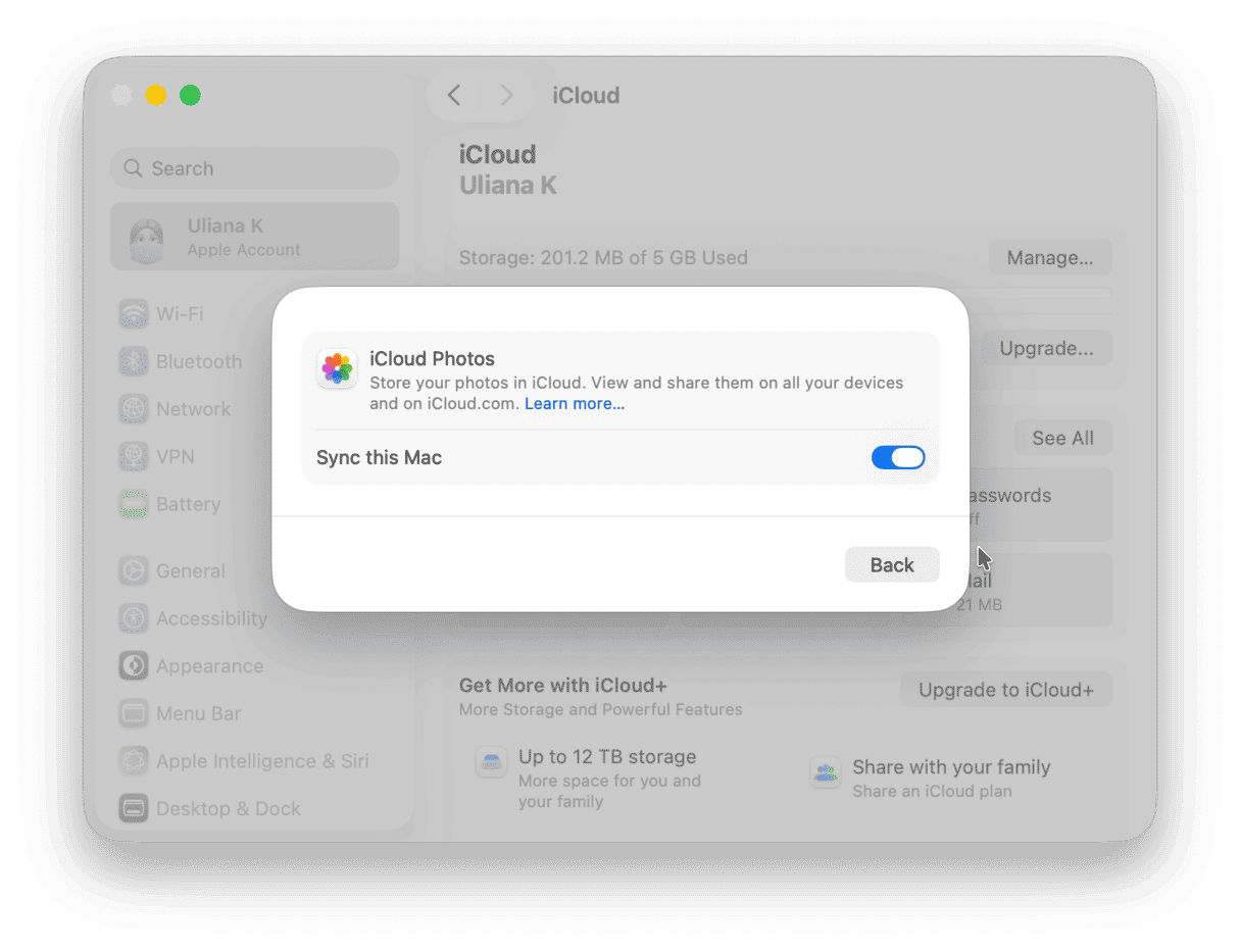 iCloud Photos settings