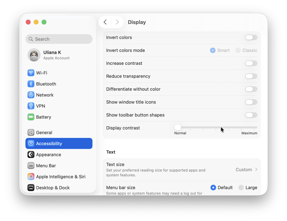 macOS Tahoe accessibility settings
