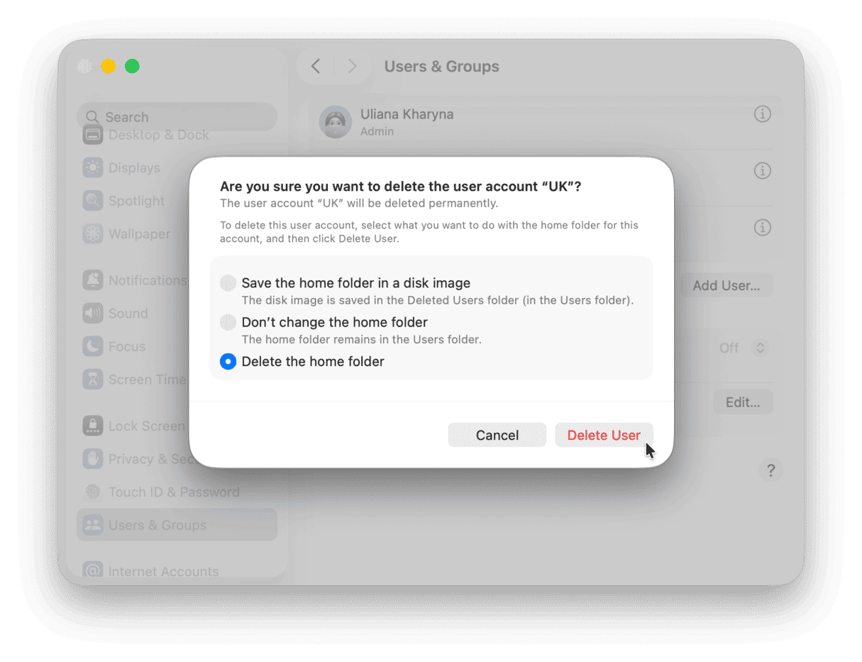 How to delete a user account
