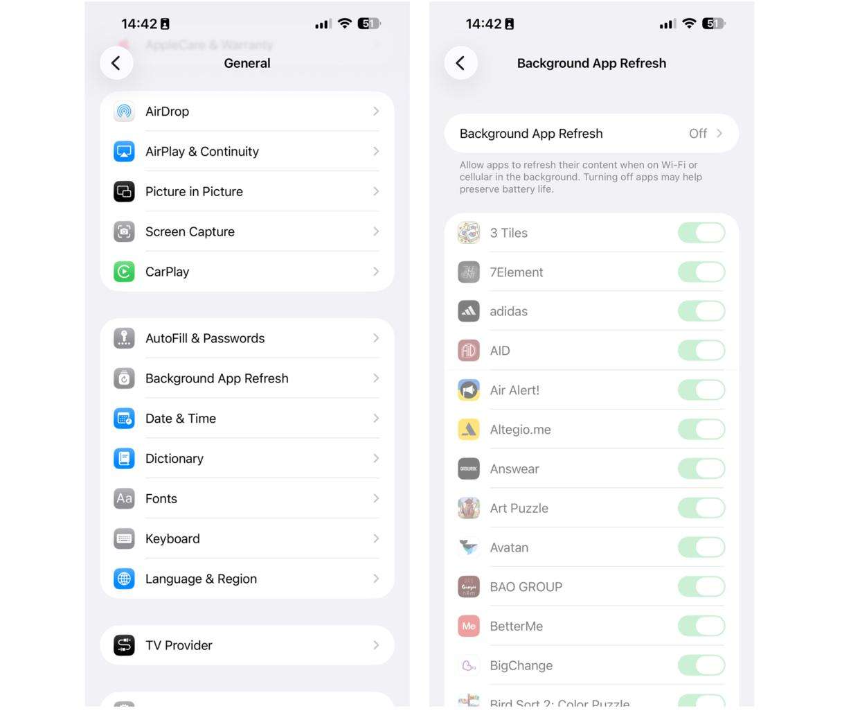 How to disable app refresh on iPhone