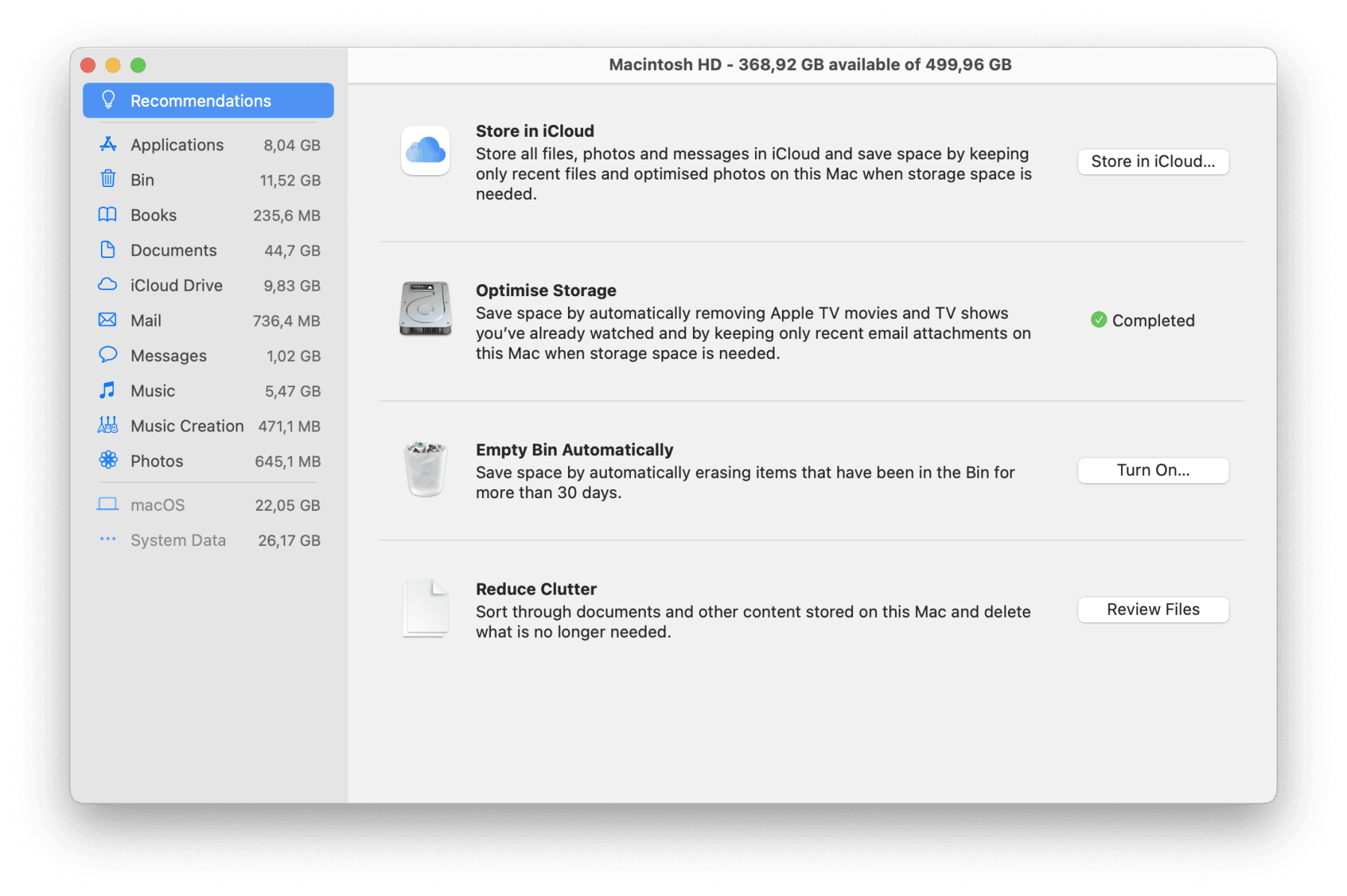 how to optimize storage on Mac