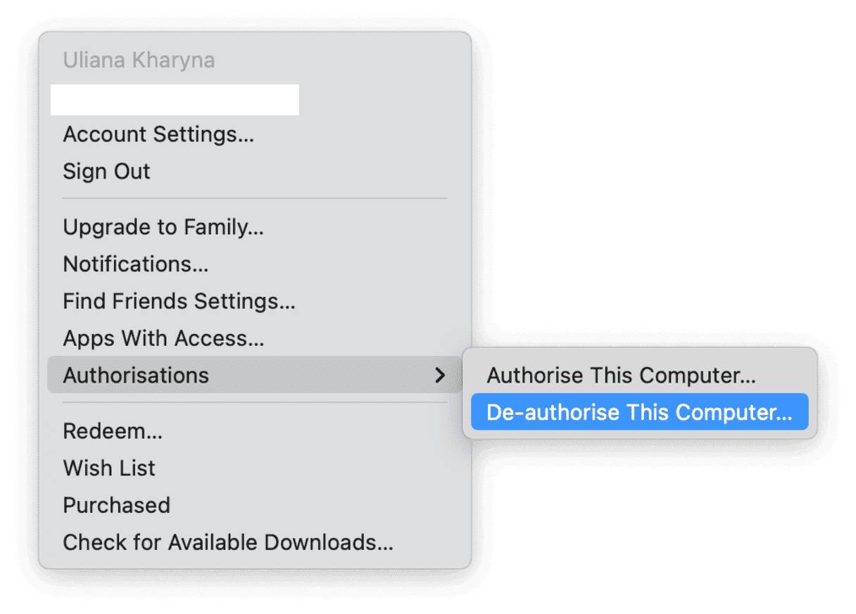 How to deauthorize iTunes