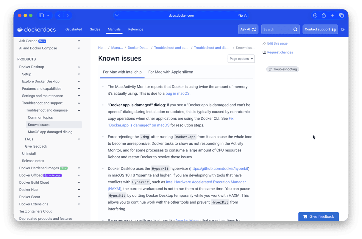 Searching Dockers online manuals