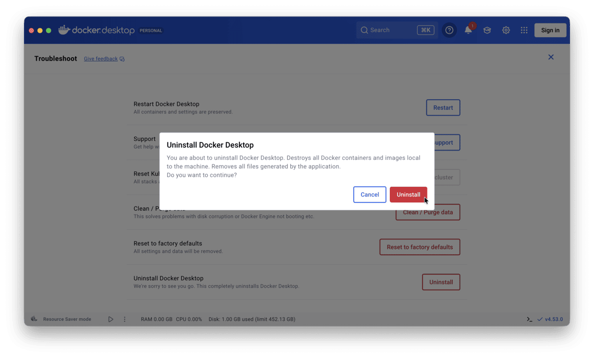 How to uninstall Docker from Mac with a built-in uninstaller