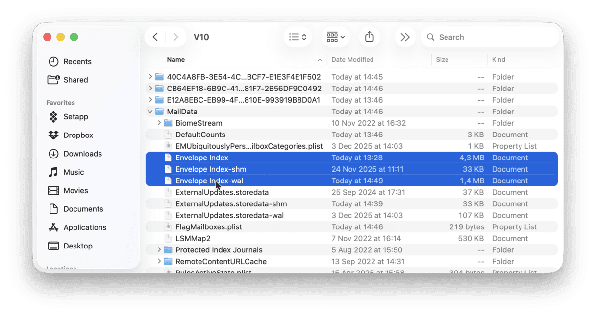 Usuń i indeksuj koperty ponownie