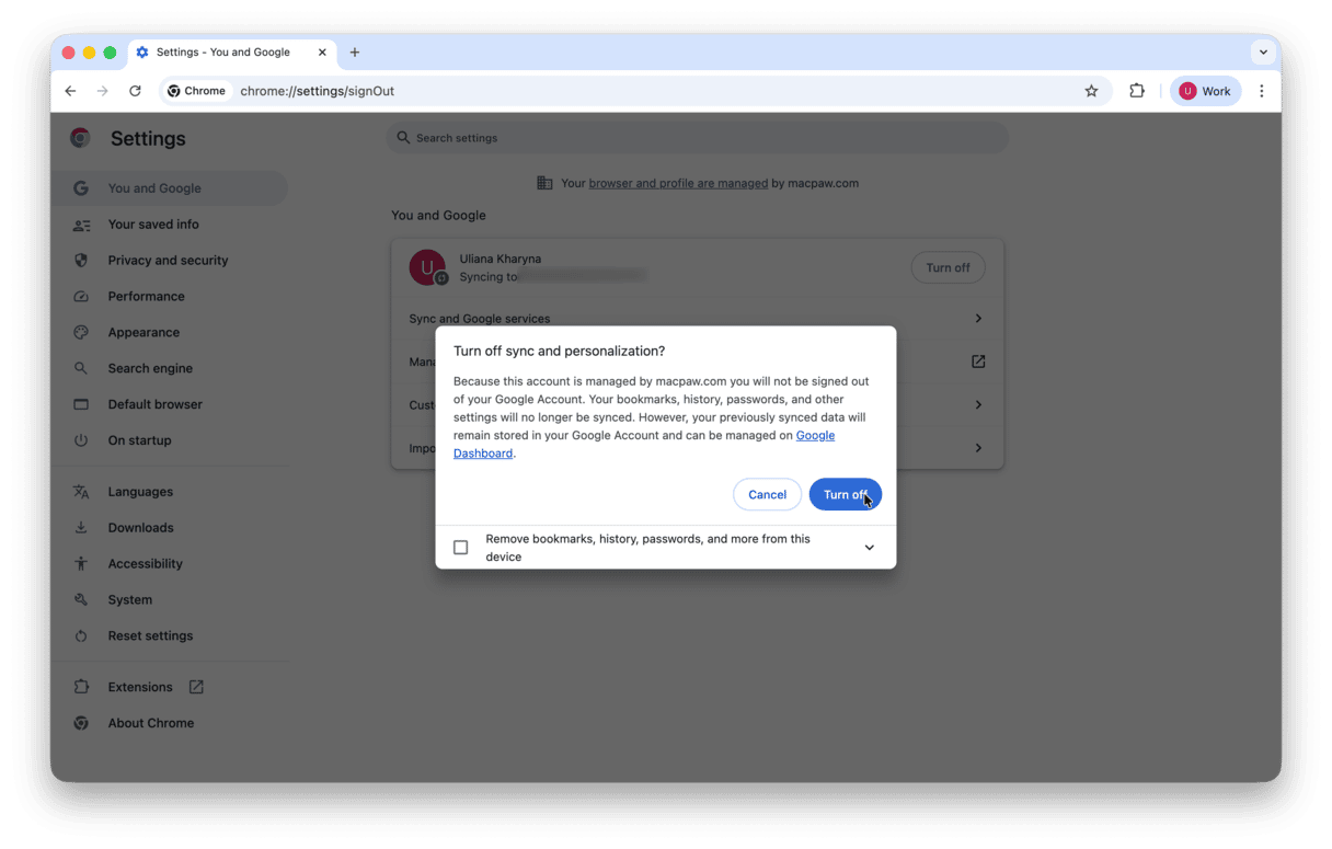 Turn off automatic syncing