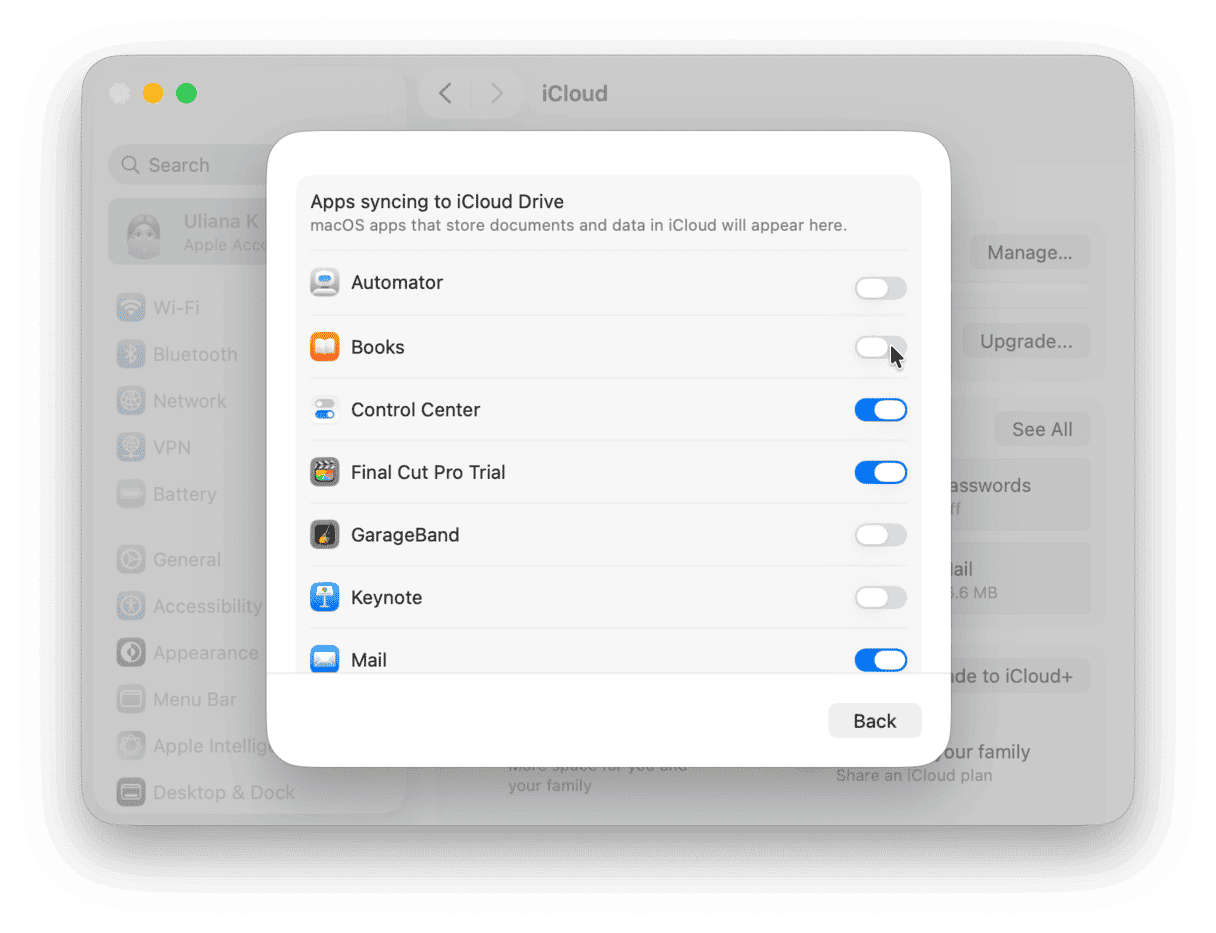 Toggle iCloud Drive