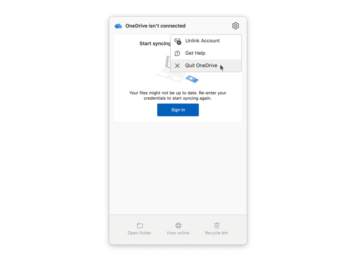 How to quit OneDrive on Mac