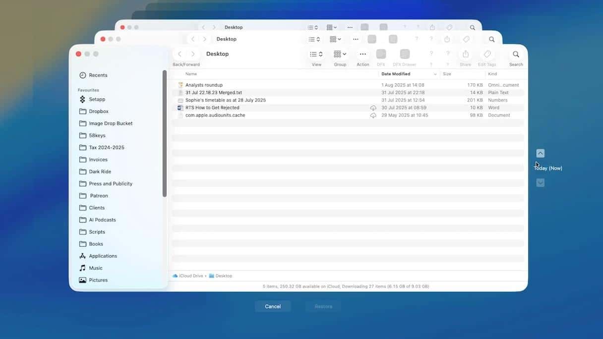 Select the file and click Restore