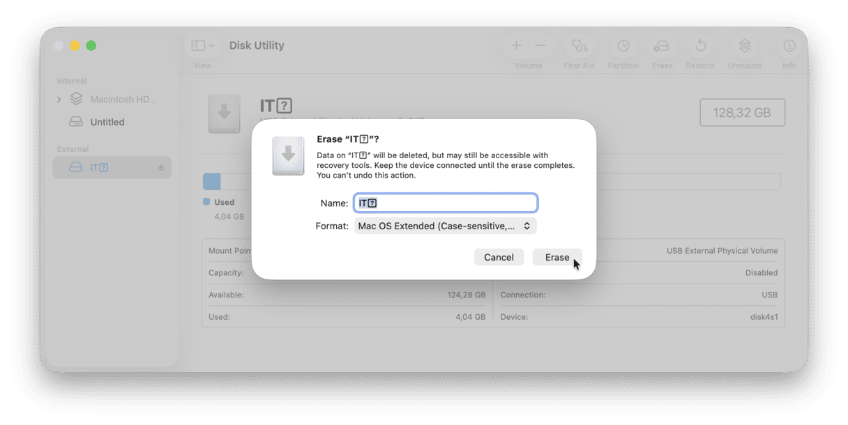 Erase external drive