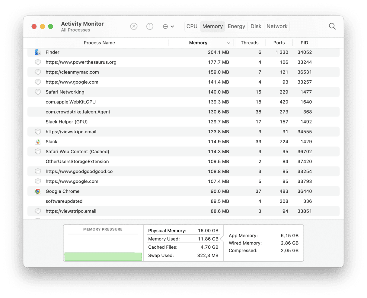 Comprobar el uso de la memoria del Mac