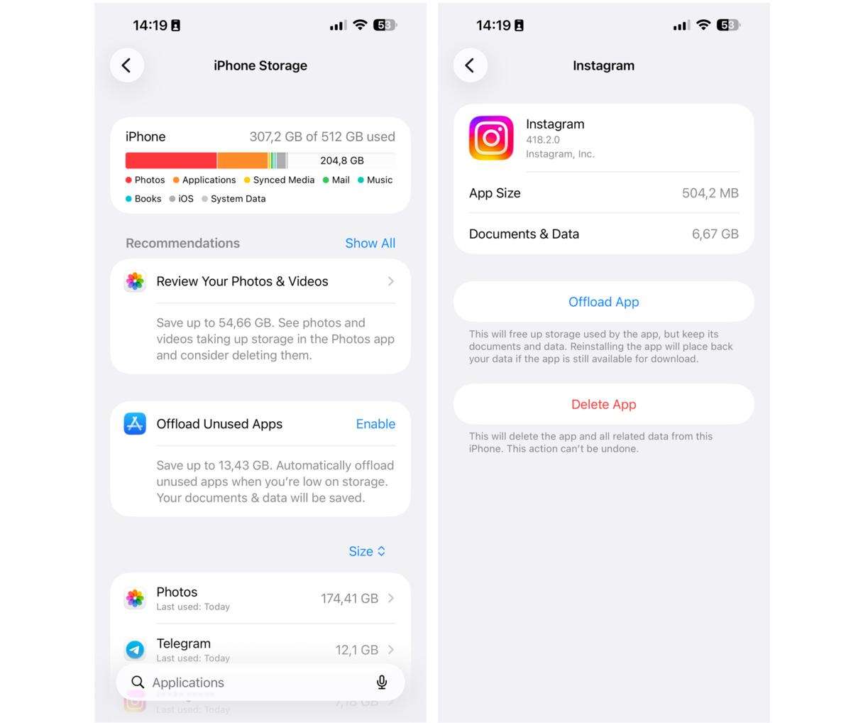 Offload apps on iPhone