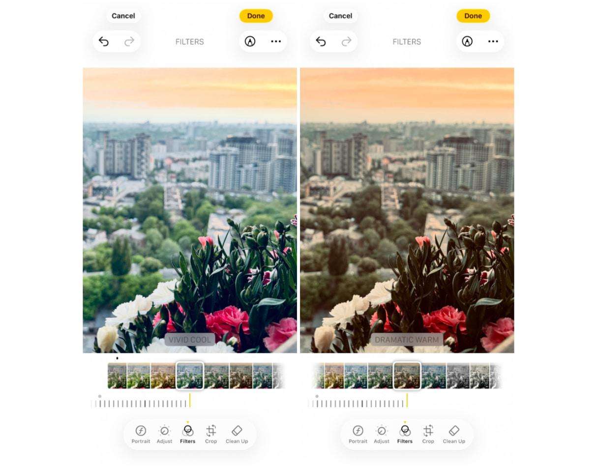 Using preset filters to edit photos on iPhone