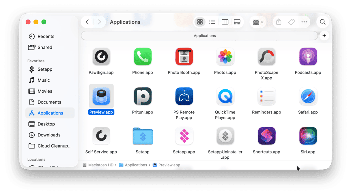 Applications folder on Mac