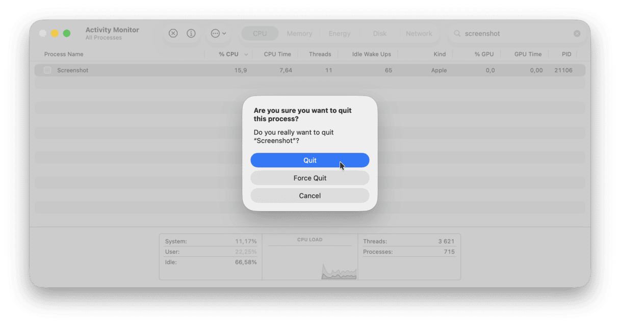 How to restart Screenshot utility on Mac