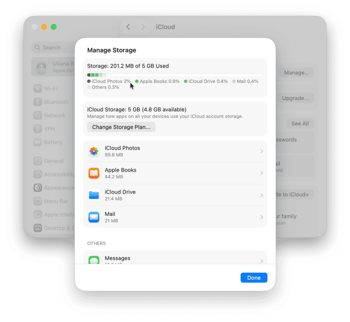 System Settings > Apple Account > iCloud