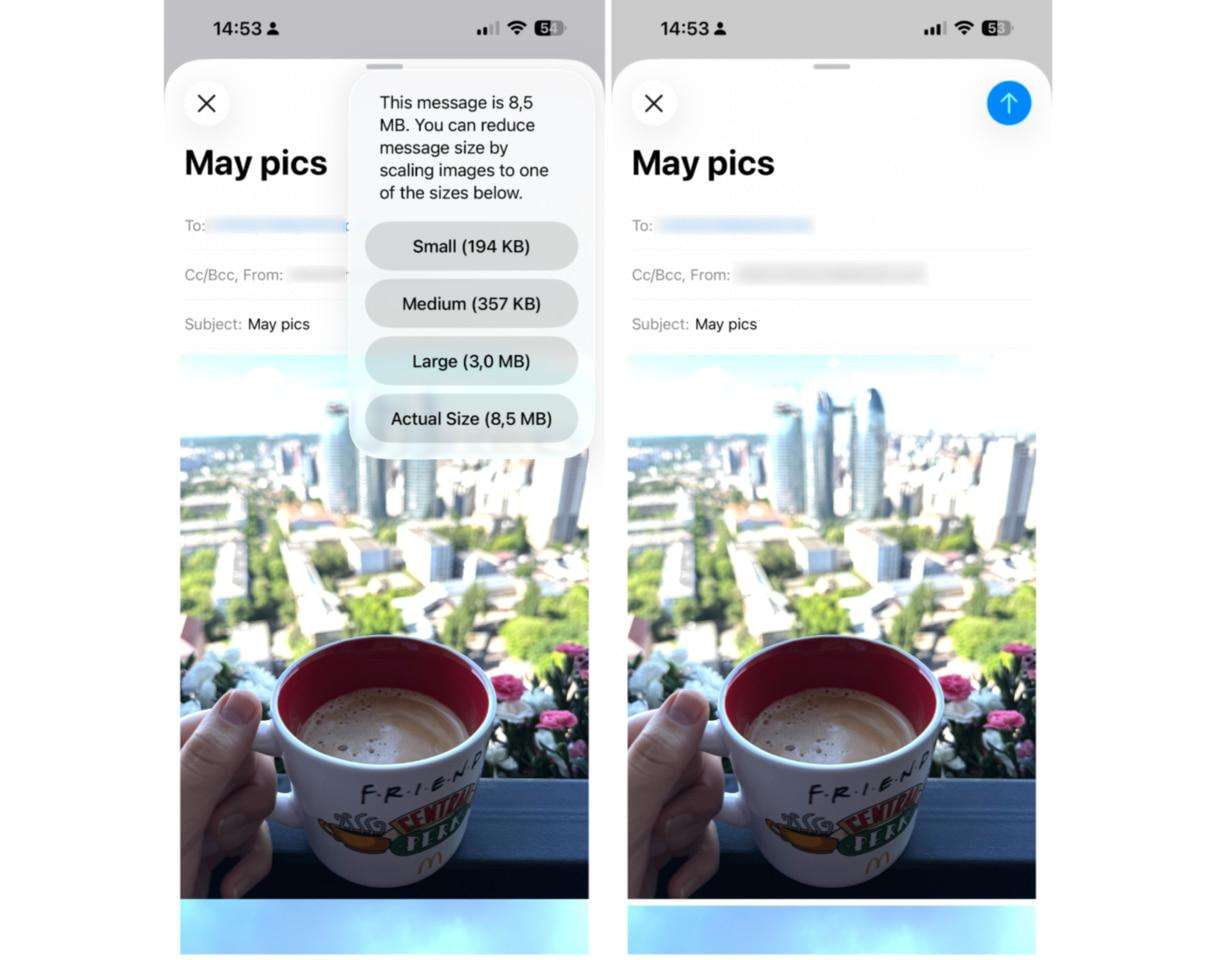 How to reduce photo size via Mail app on iPhone