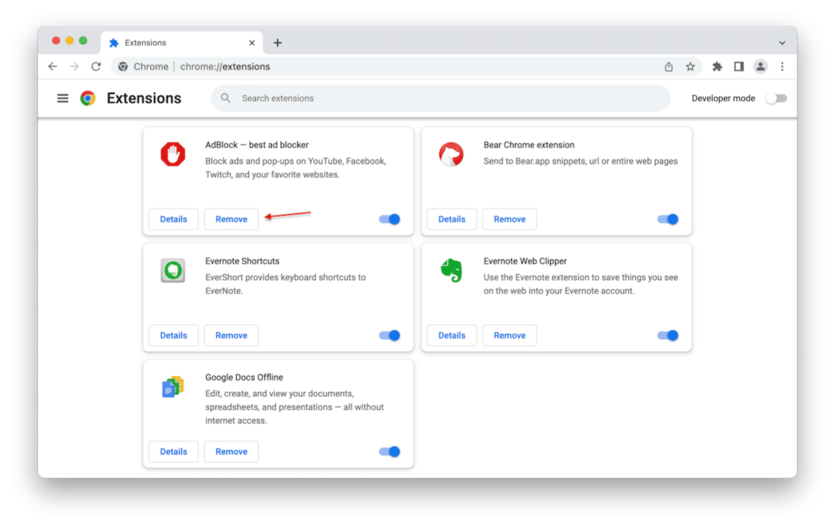 Supprimez les extensions et plugins - Chrome