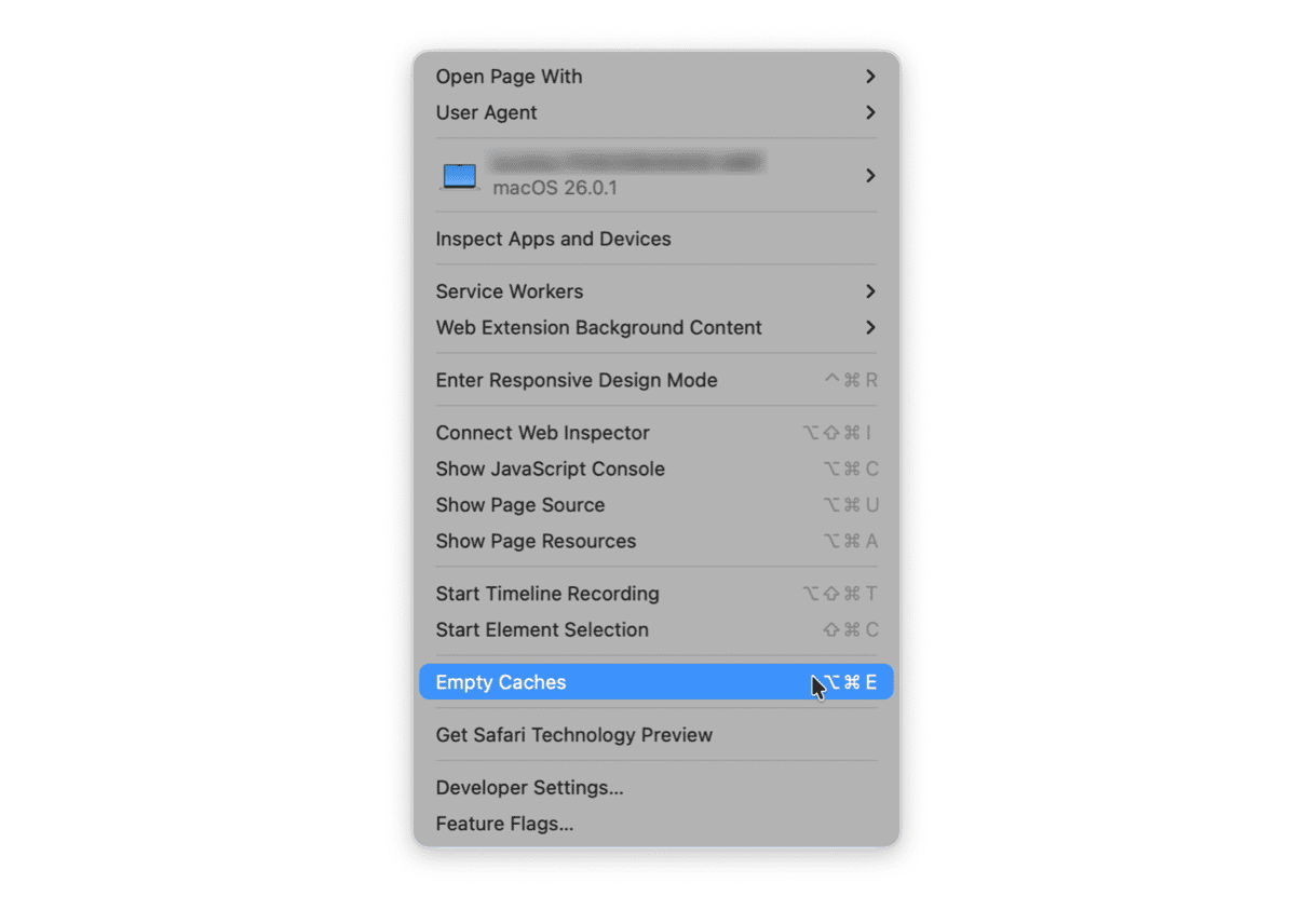 How to empty caches in Safari