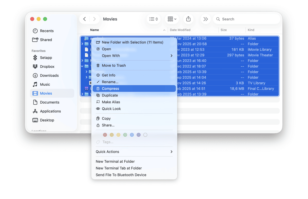 Compress files on Mac