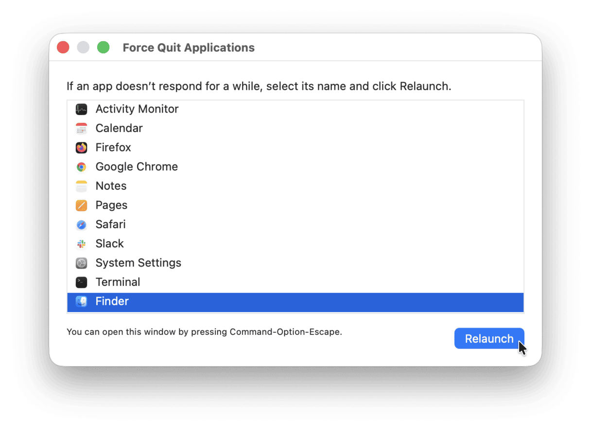 How to relaunch Finder
