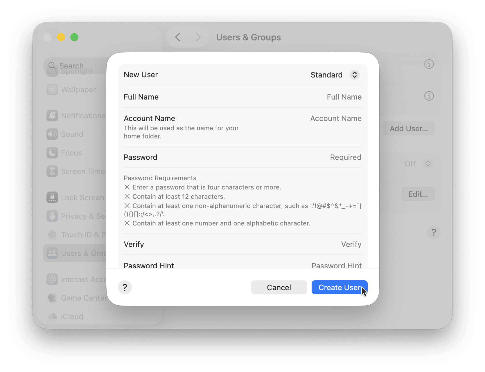How to create a user on Mac