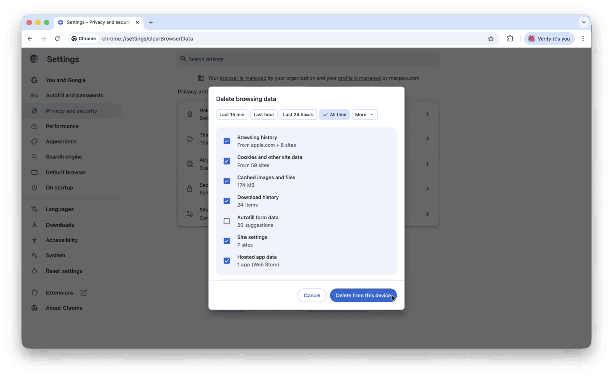 delete browser data in Chrome
