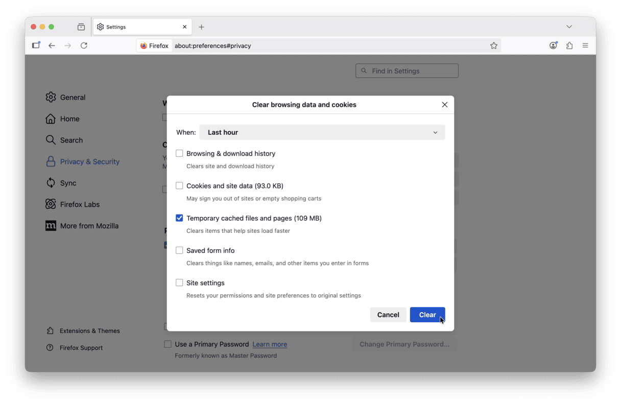 How to remove cache in Firefox