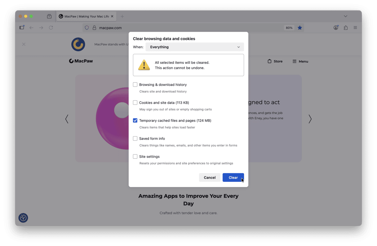 clear cache in Firefox on Mac