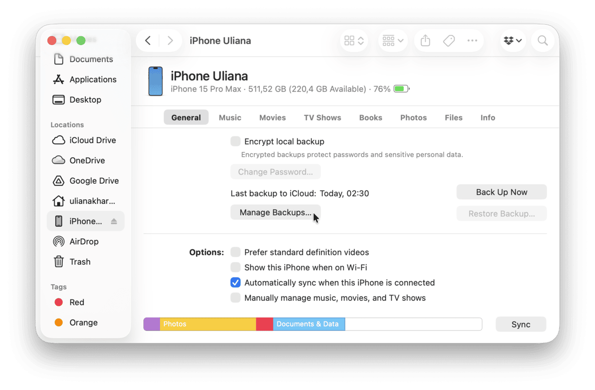 Collega il tuo dispositivo iOS al Mac