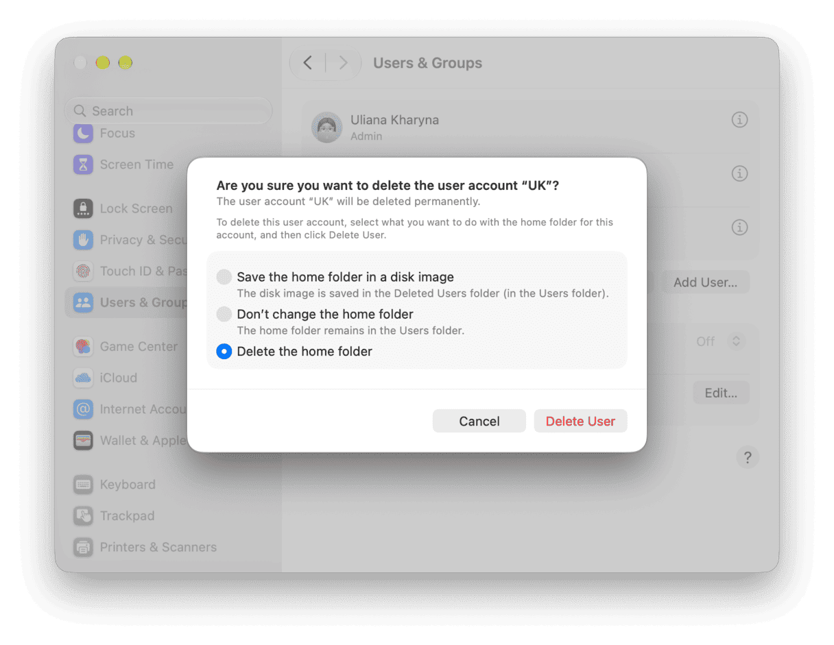 Delete users on Mac