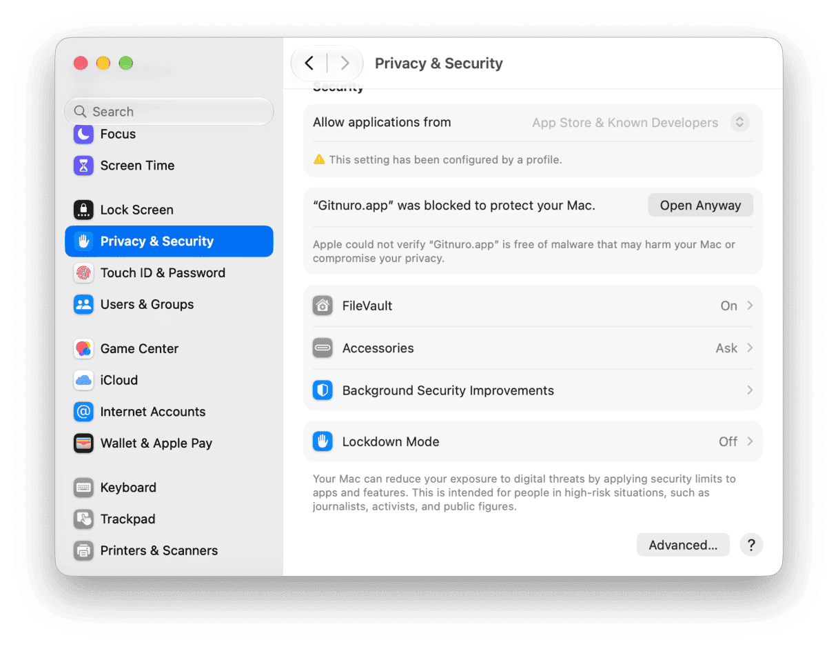 Pop-up window on Mac
