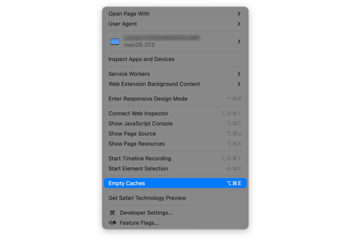 How to empty caches in Safari