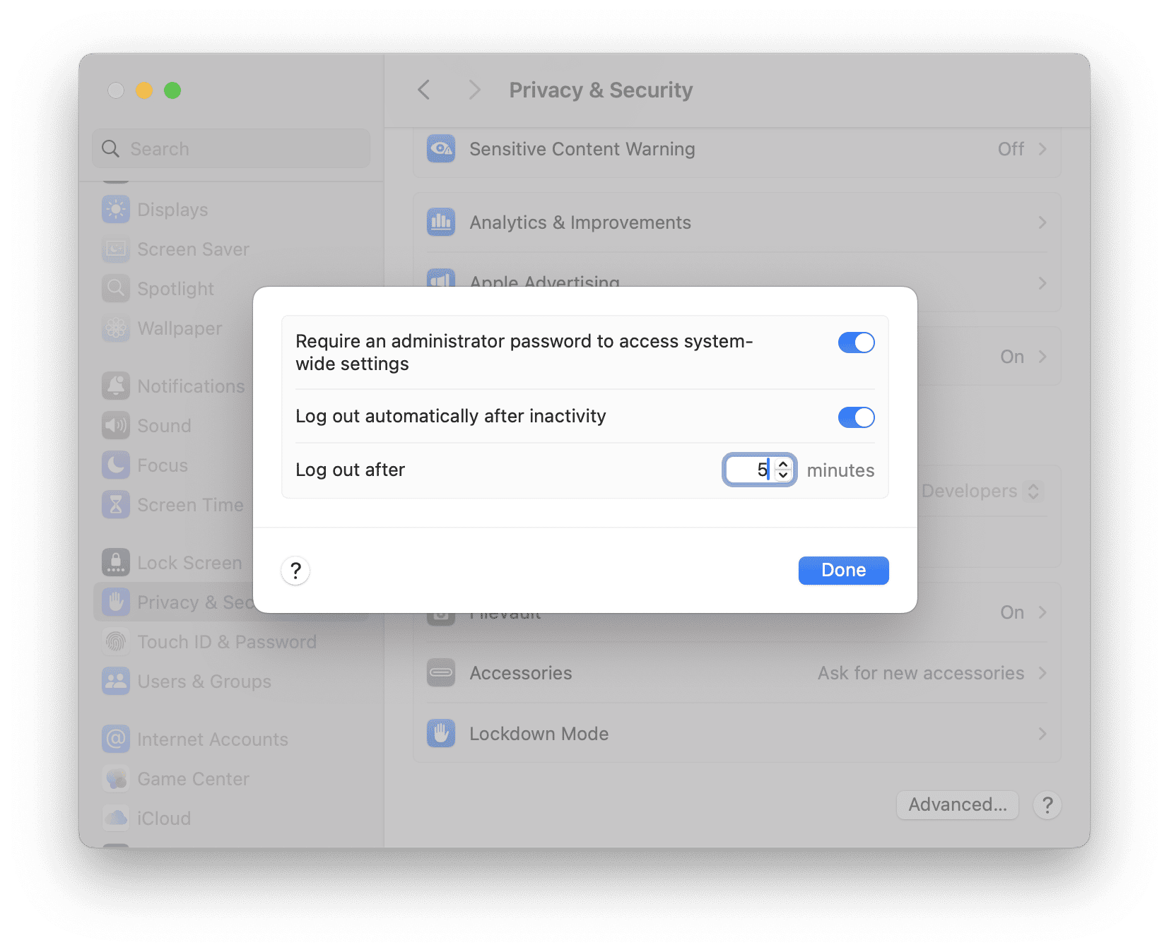 Secure your device when it's idle