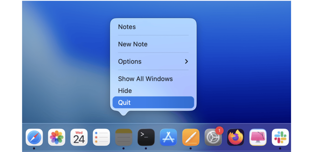 how to quit an app on Mac via Dock