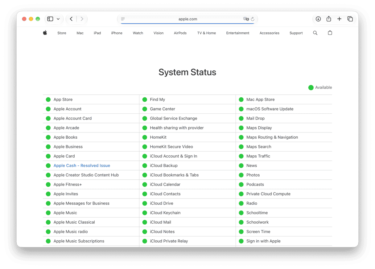 How to check Apple system status