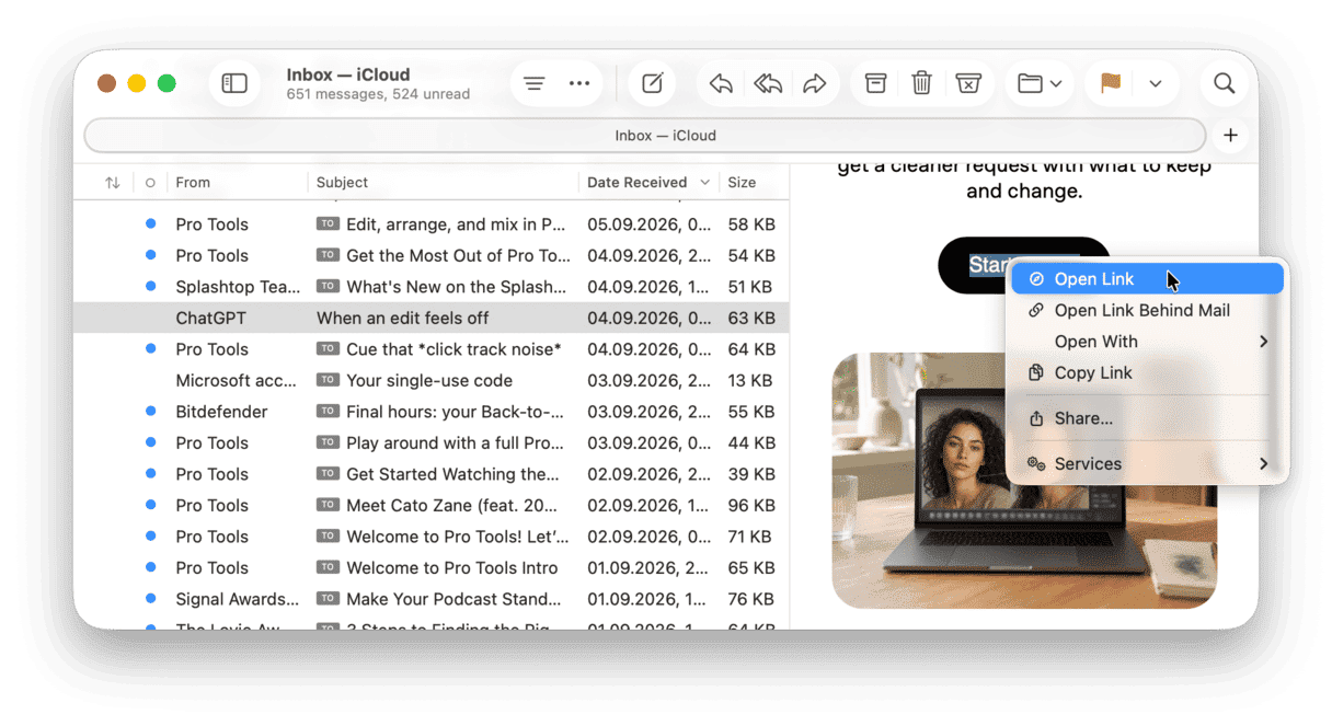How to open a link in the Mail app on Mac
