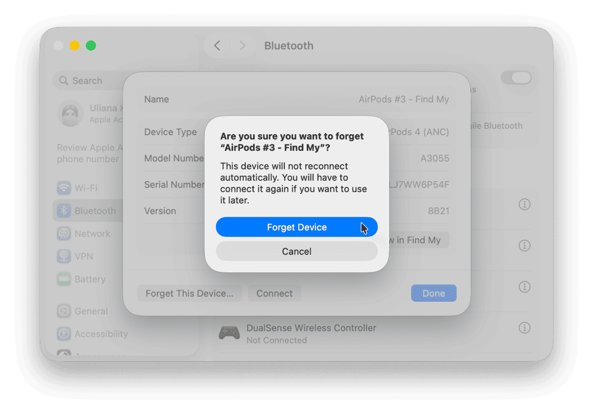 How to forget Bluetooth headphones on Mac