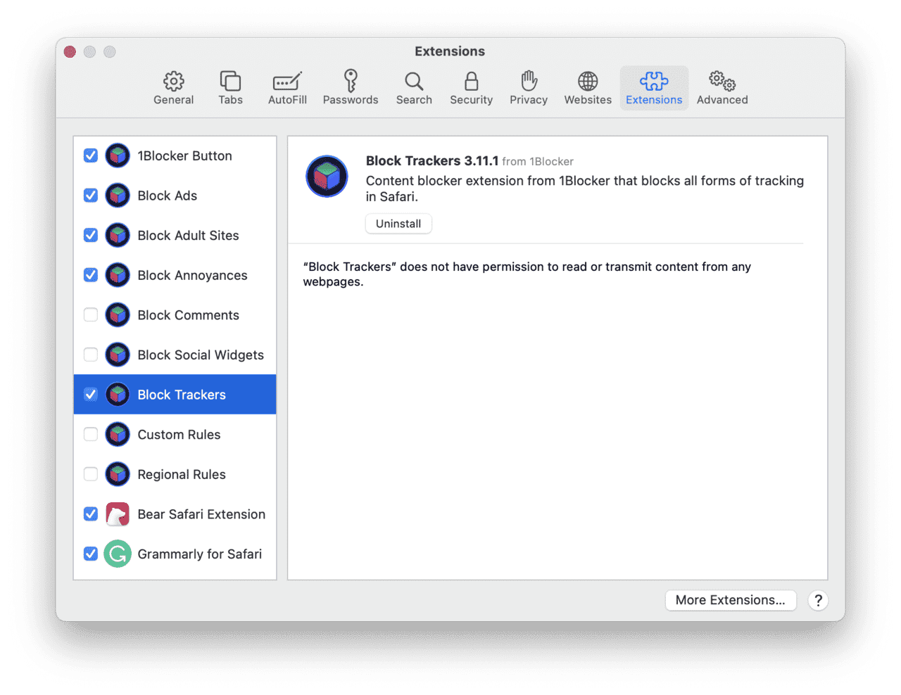 Supprimez les extensions et plugins - Safari