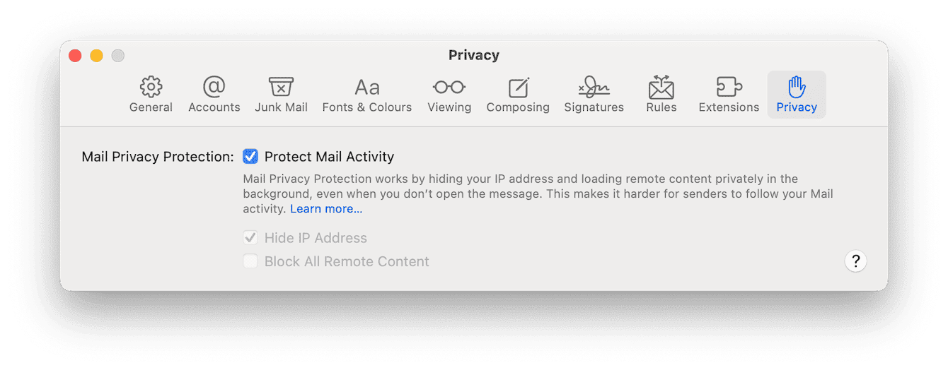 Check Mail privacy settings