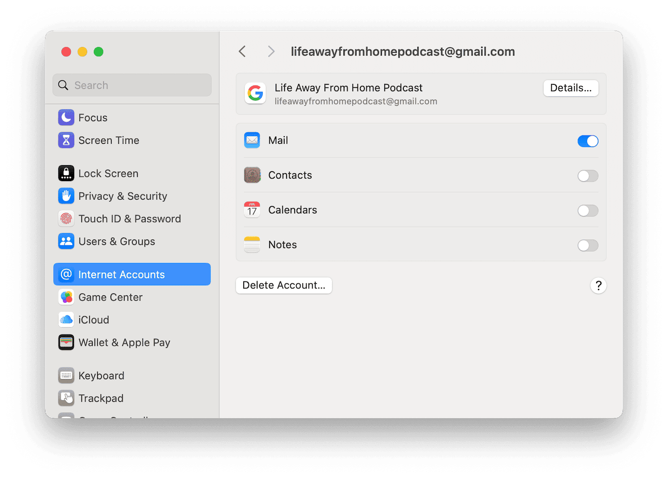 Toggle off Mail sync