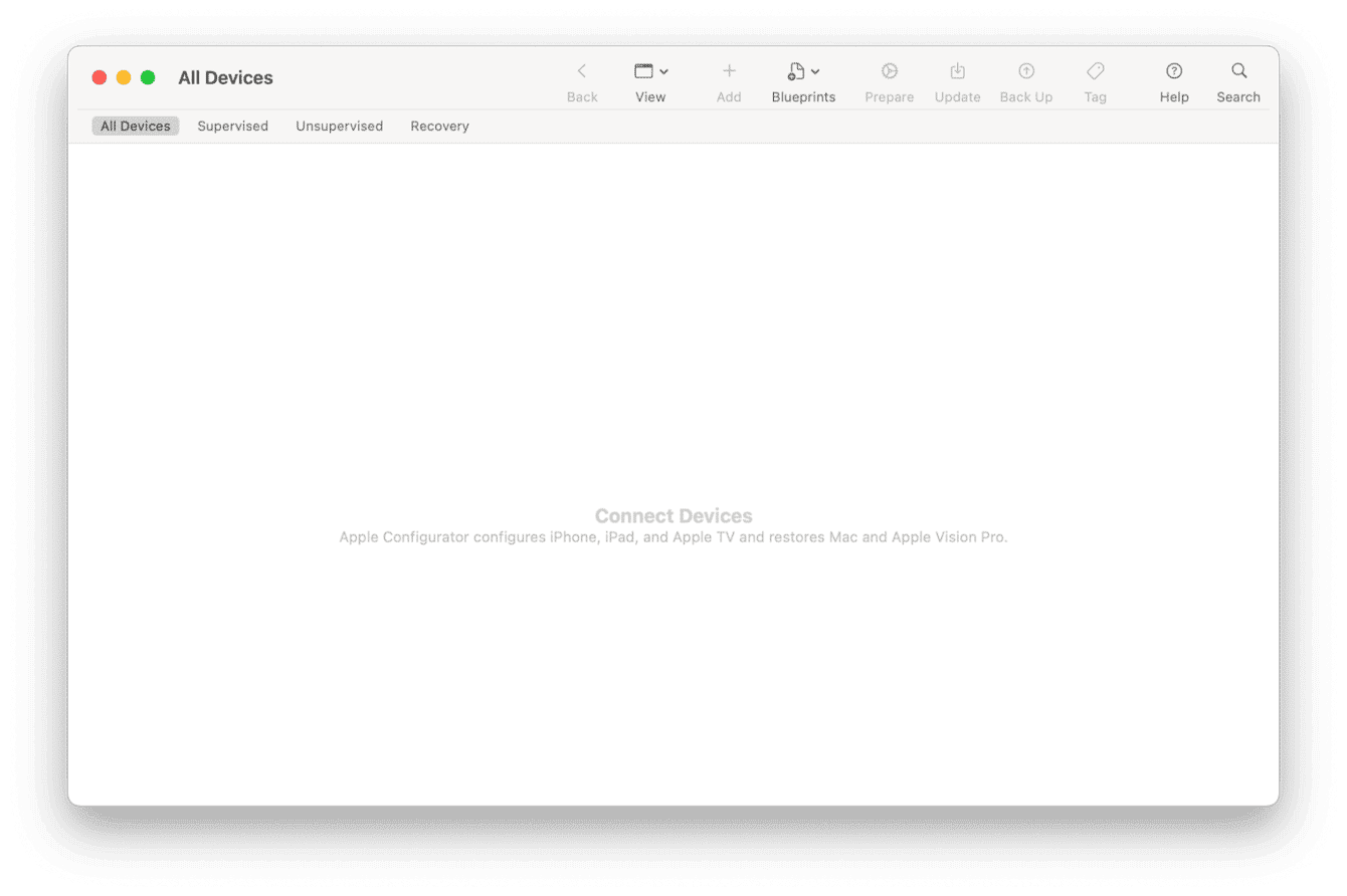 Open or first install the Apple Configurator 2 app on Mac