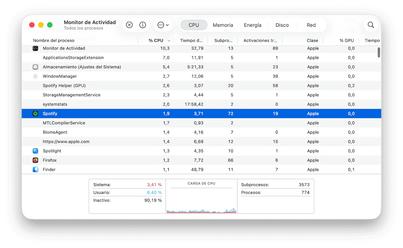 Revisa la actividad en segundo plano