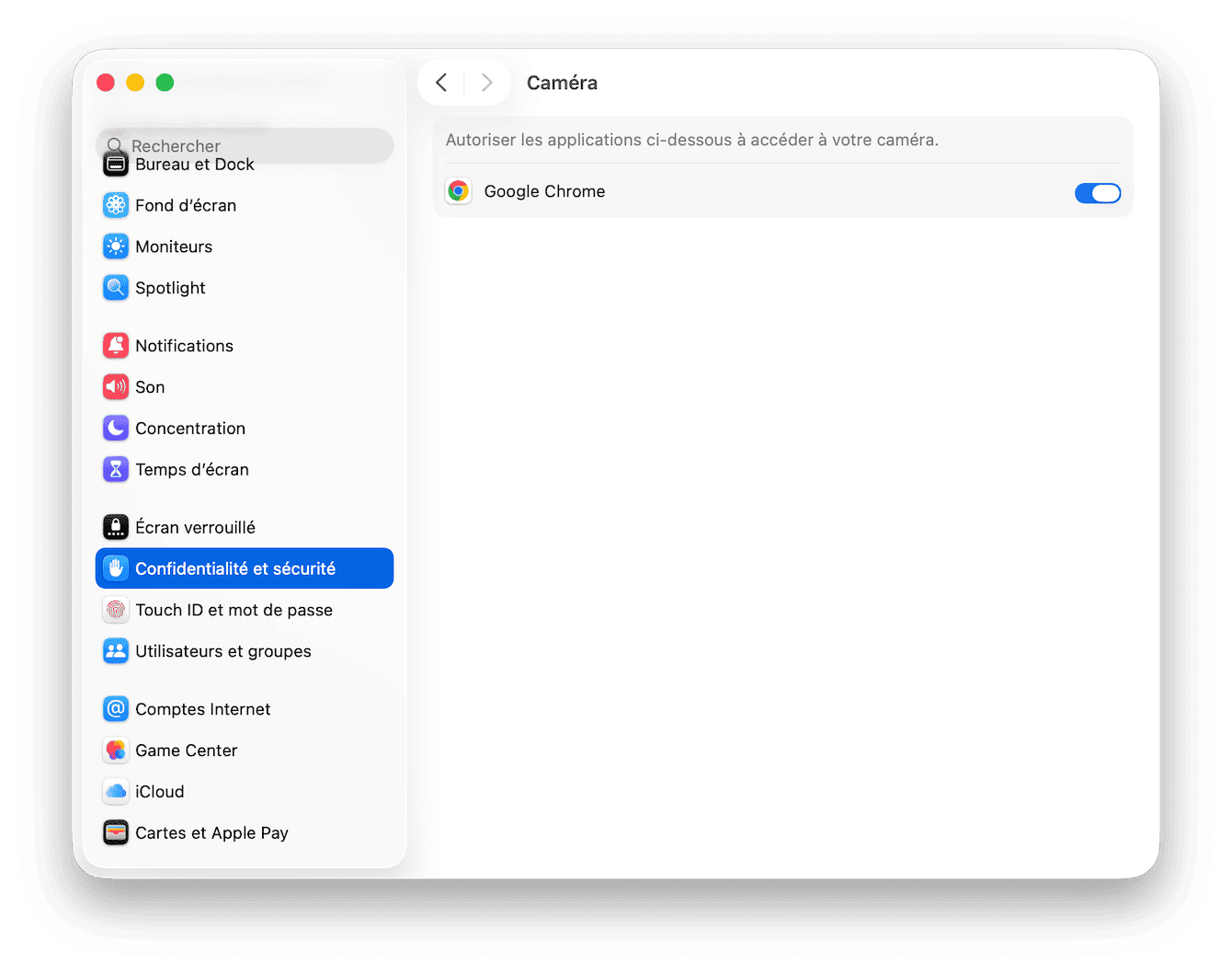 Contr&ocirc;ler quelles applications ont acc&egrave;s &agrave; la cam&eacute;ra