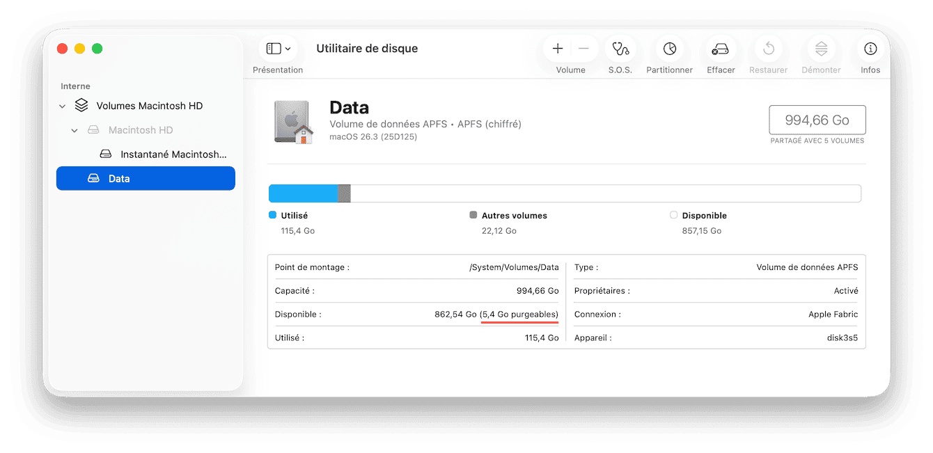 Comment voir l'espace purgeable sur Mac