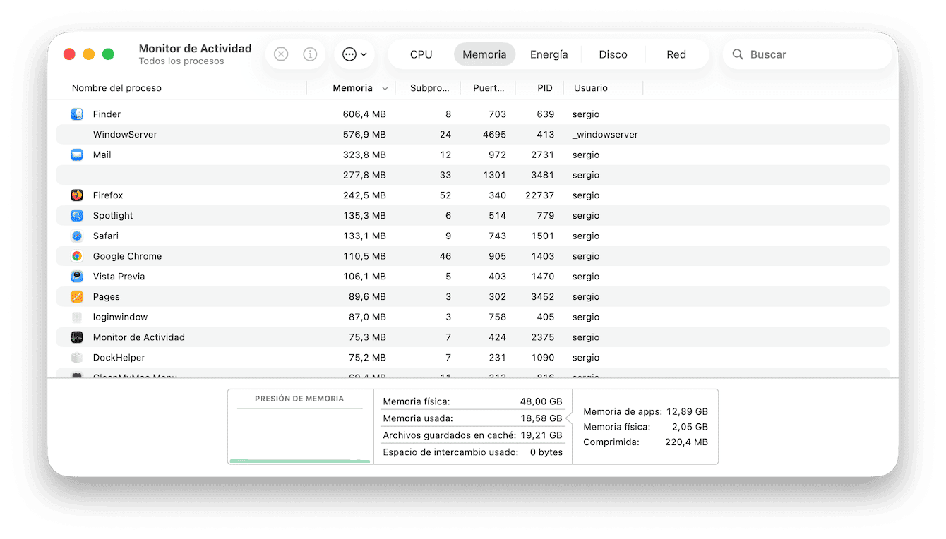 Abre el Finder y ve a Aplicaciones > Utilidades > Monitor de Actividad