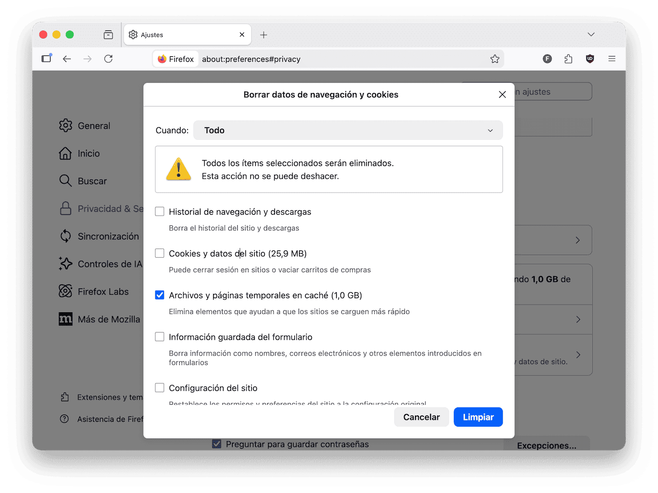 C&oacute;mo eliminar la cach&eacute; en Firefox